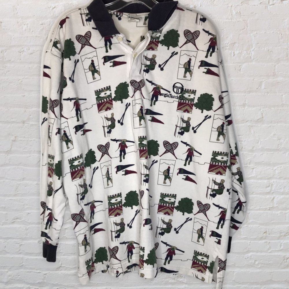 Vintage Sergio Tacchini All Over Ski Print Polo